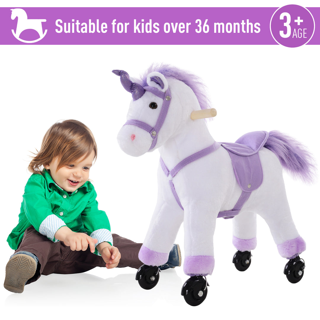 Kids Ride-On Rocking Unicorn, with Realistic Sounds, Handlebars, Purple/White