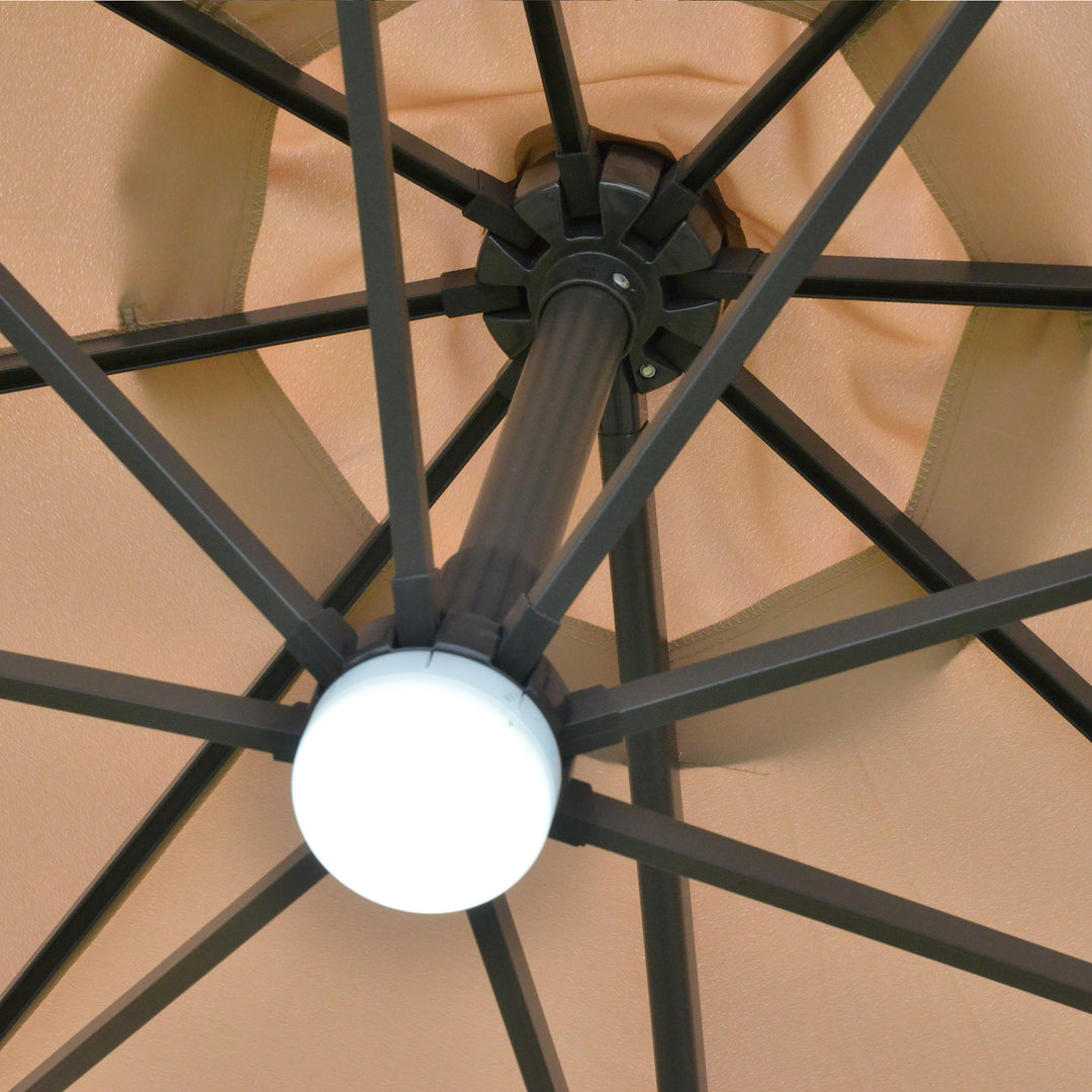 3(m) LED Cantilever Parasol Outdoor Sun Umbrella w/ Base Solar Lights Brown