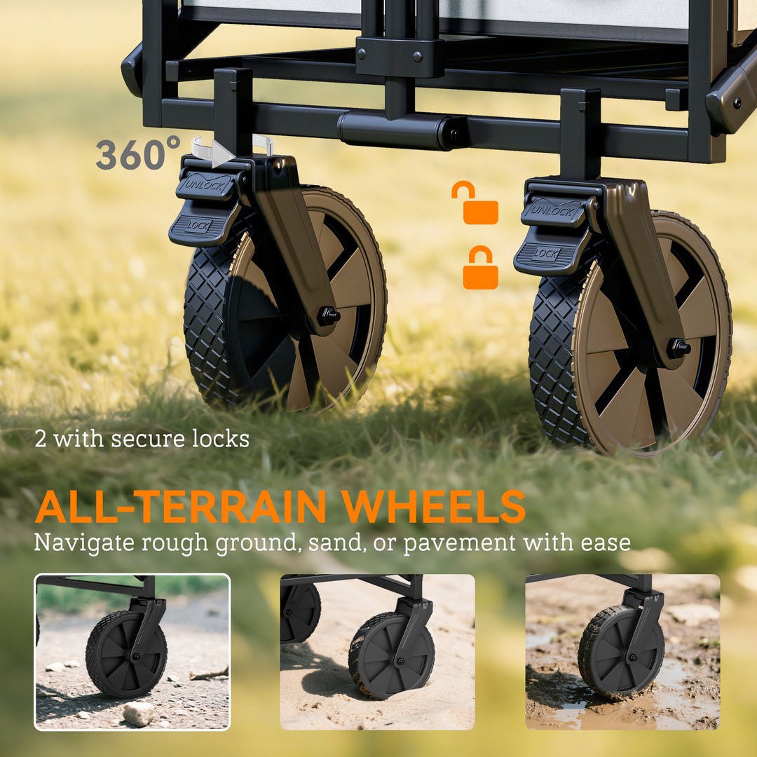 Folding Pull Along Cart Cargo Wagon Trolley with Telescopic Handle - Dark Grey