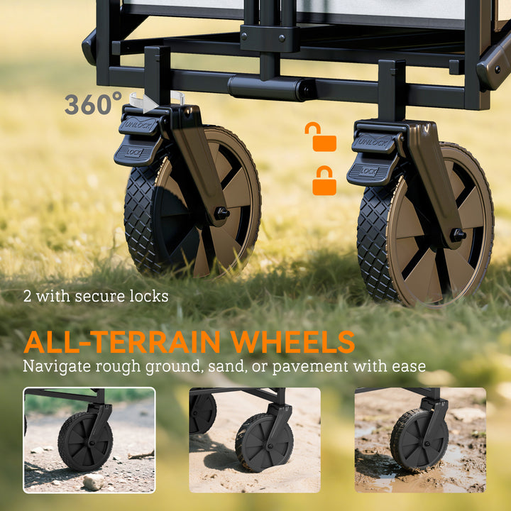 Folding Pull Along Cart Cargo Wagon Trolley with Telescopic Handle - Dark Grey