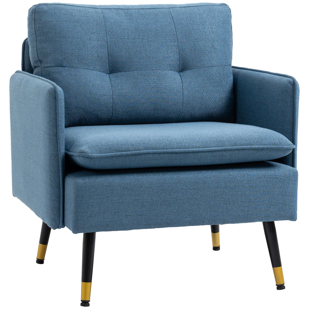 Modern One Seater Sofa, Button Tufted Armchair with Cushions and Steel Legs, Accent Chair for Living Room, Guest Room, Dark Blue