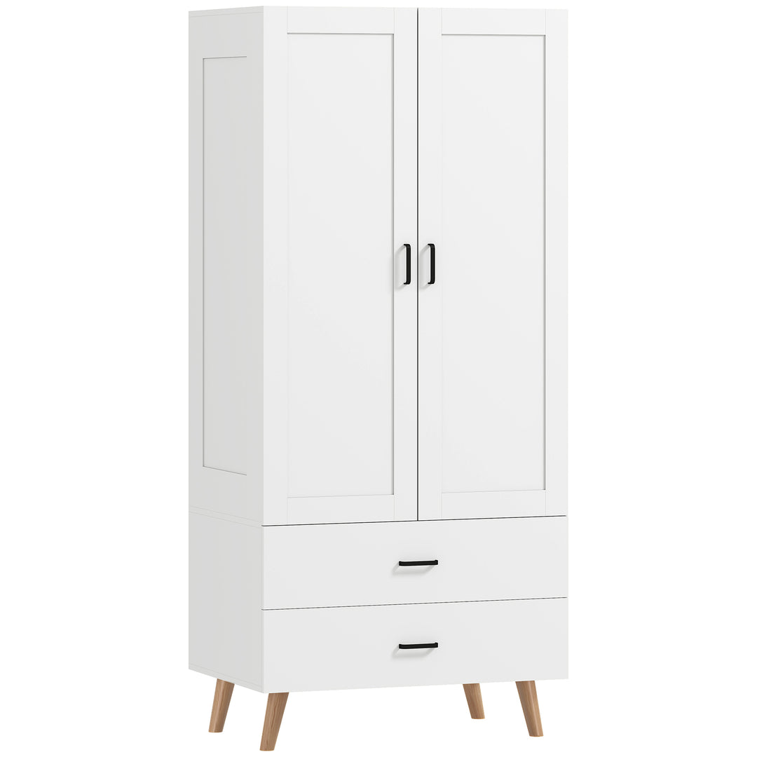 2-Door Wardrobe, Modern Wardrobe with 2 Drawers and Hanging Rail for B