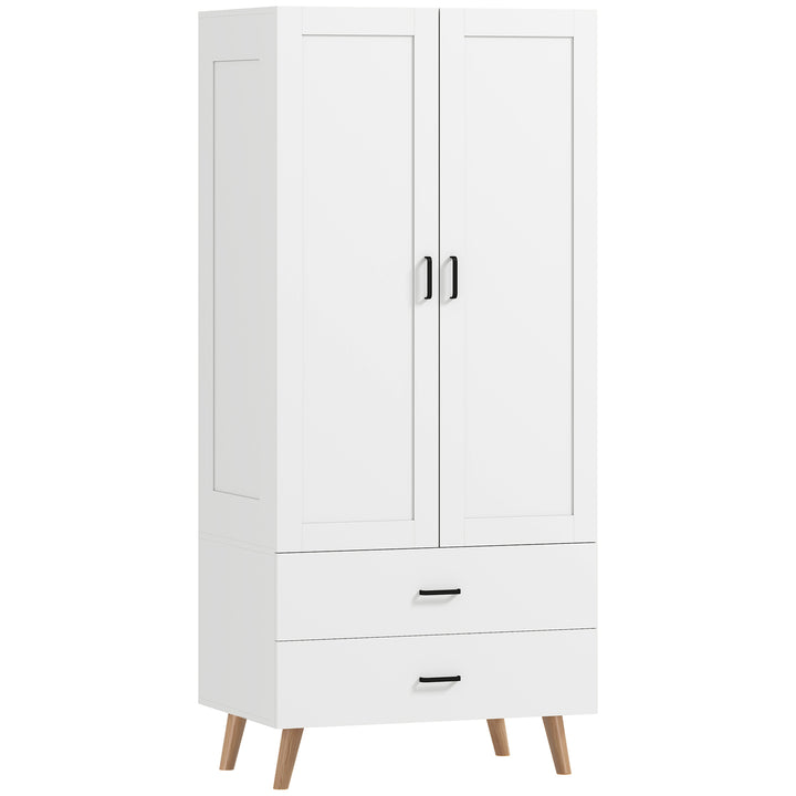 2-Door Wardrobe, Modern Wardrobe with 2 Drawers and Hanging Rail for B