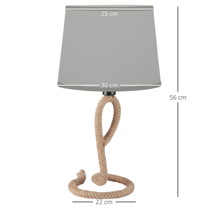 HOMCOM Farmhouse Table Lamp with Rope Base for E27 LED Halogen Bulb, Desk Fabric Light, Bedroom, Living room, Study