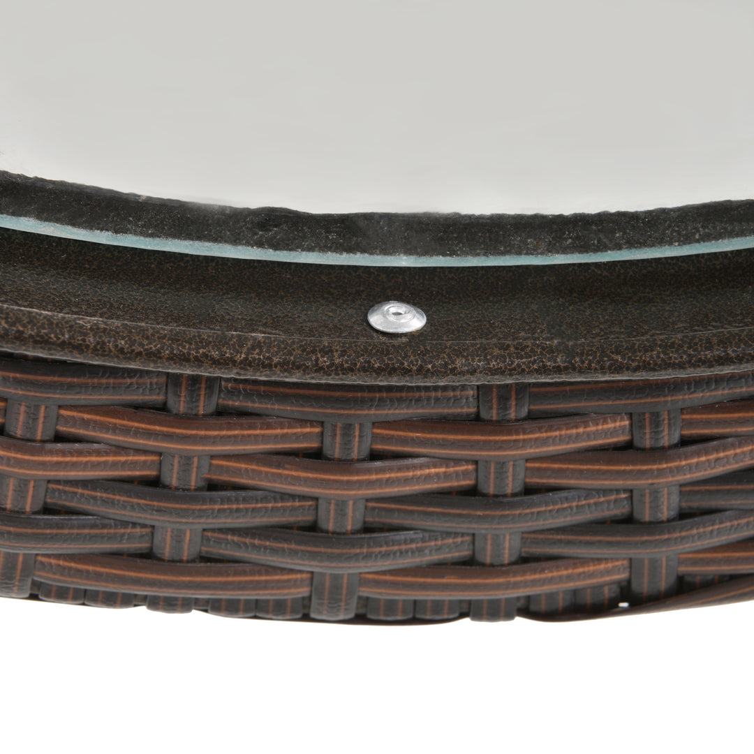 MCL Folding Rattan Garden Dining Table, 68 cm Round Rattan Garden Table with Water Ripple Tempered Glass Top, Wicker Edging  and Steel Frame for Outdoor, Patio, Brown