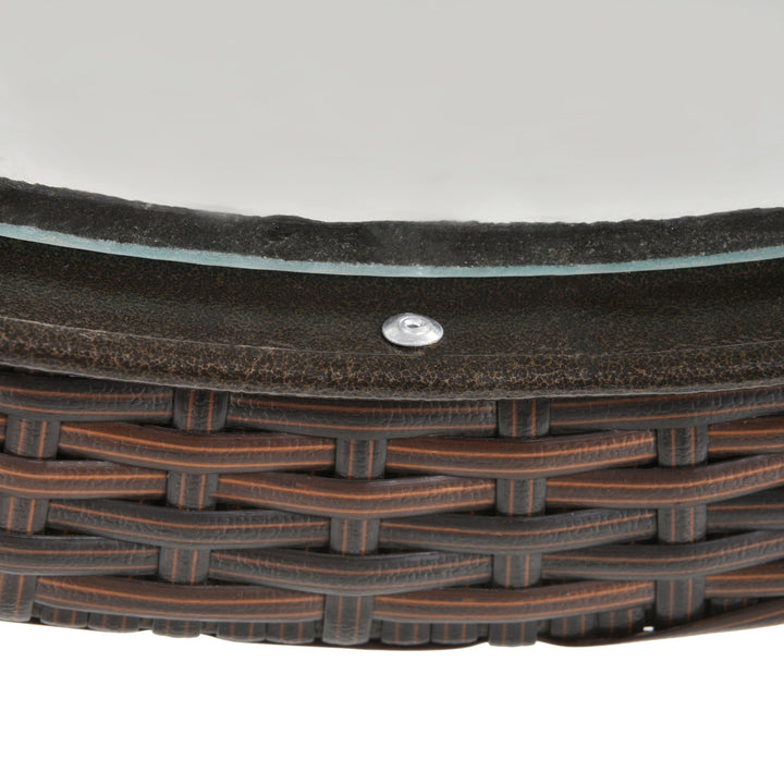 MCL Folding Rattan Garden Dining Table, 68 cm Round Rattan Garden Table with Water Ripple Tempered Glass Top, Wicker Edging  and Steel Frame for Outdoor, Patio, Brown