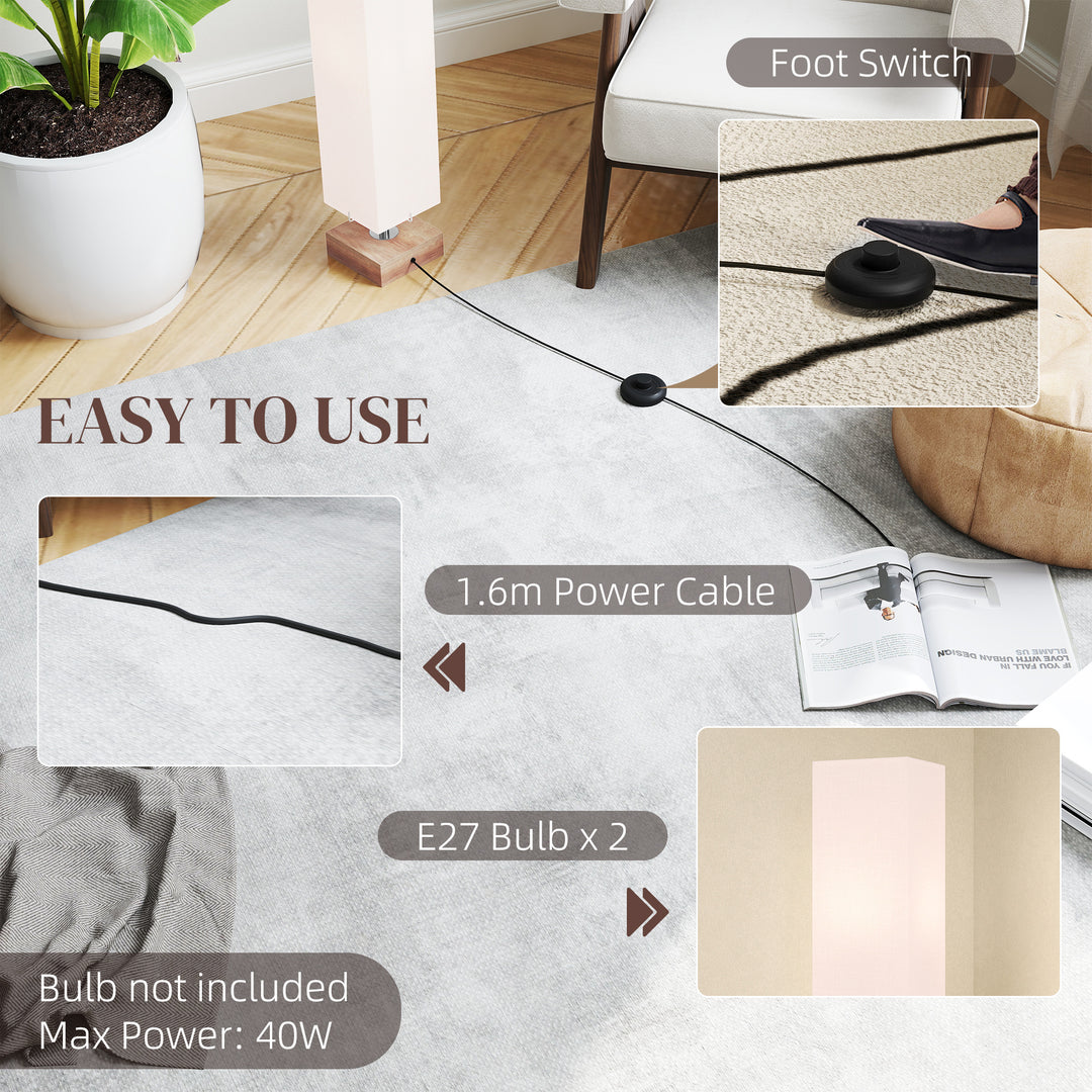 Floor Lamp, 120cm Standing Lamp with Linen Lampshade, Standard Light with Pine Wood Base for Living Room, Bedroom (Bulbs Not Included)