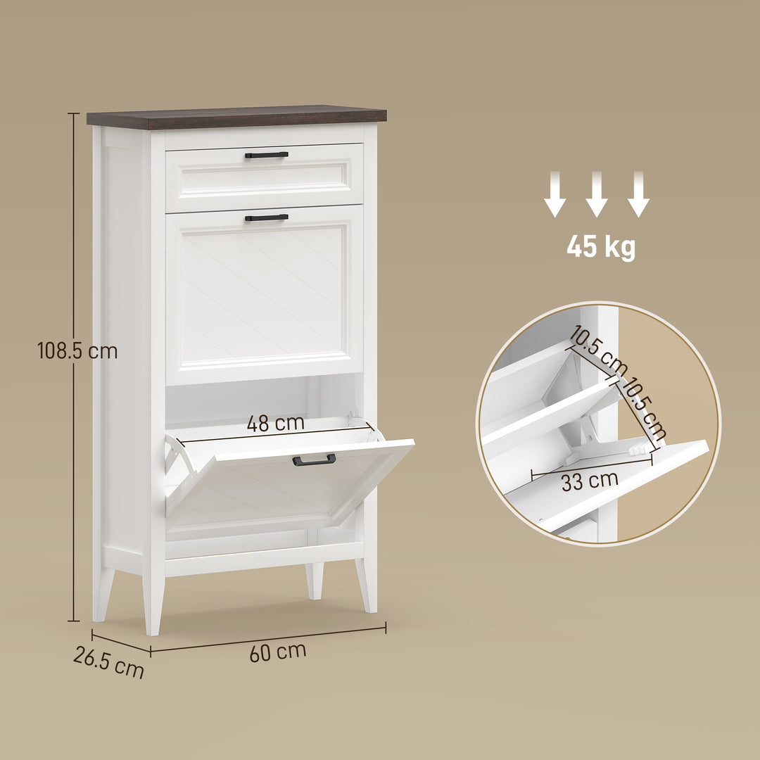 Shoe Cabinet with 2 Flip Drawers, Farmhouse Narrow Shoe Storage Cabine