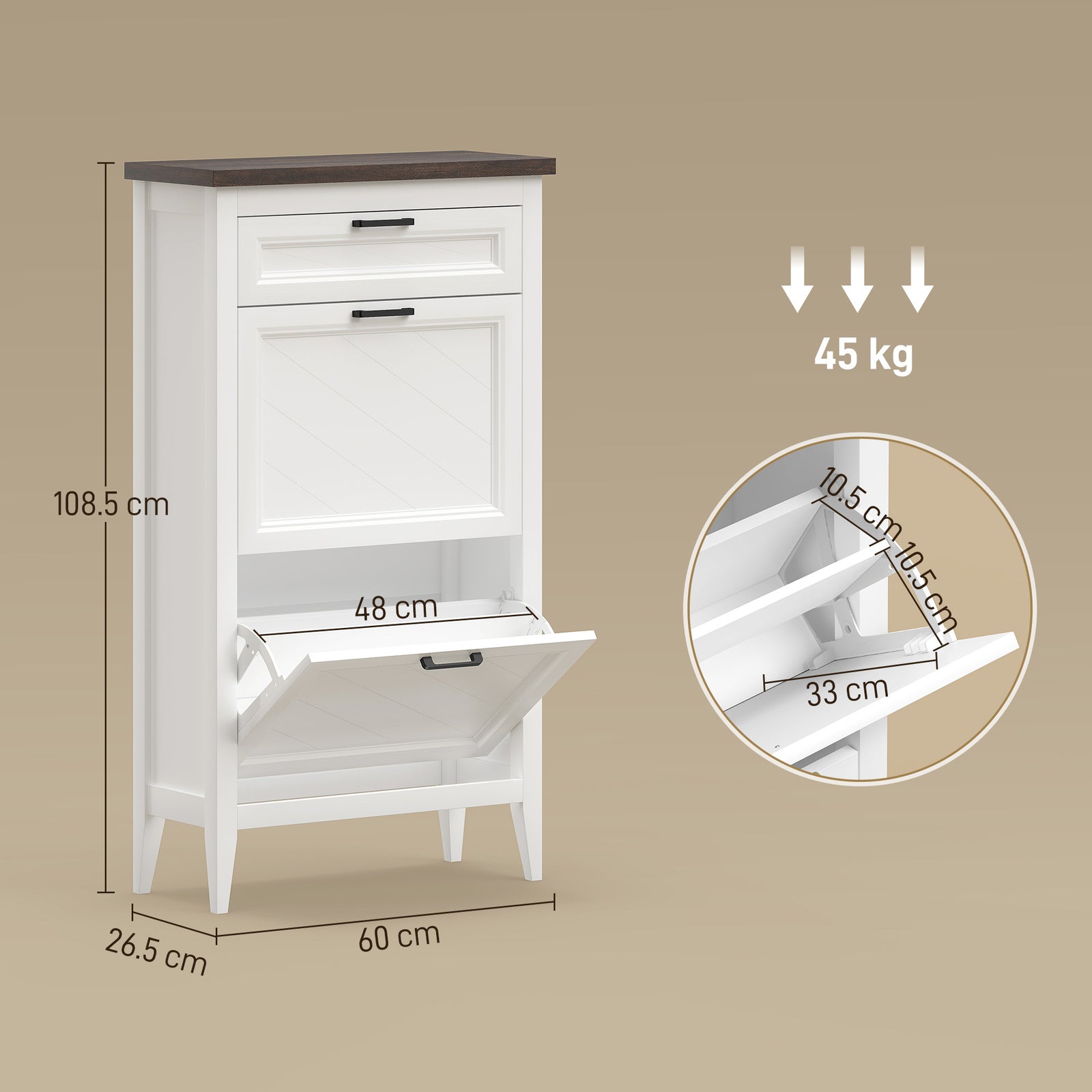 Shoe Cabinet with 2 Flip Drawers, Farmhouse Narrow Shoe Storage Cabine