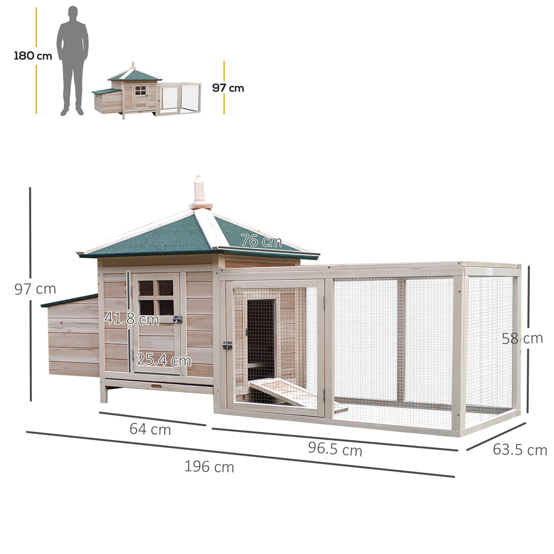 PawHut Chicken Coop Hen House Rabbit Hutch Poultry Cage Pen Outdoor Backyard with Nesting Box Run 196 x 76 x 97cm Natural