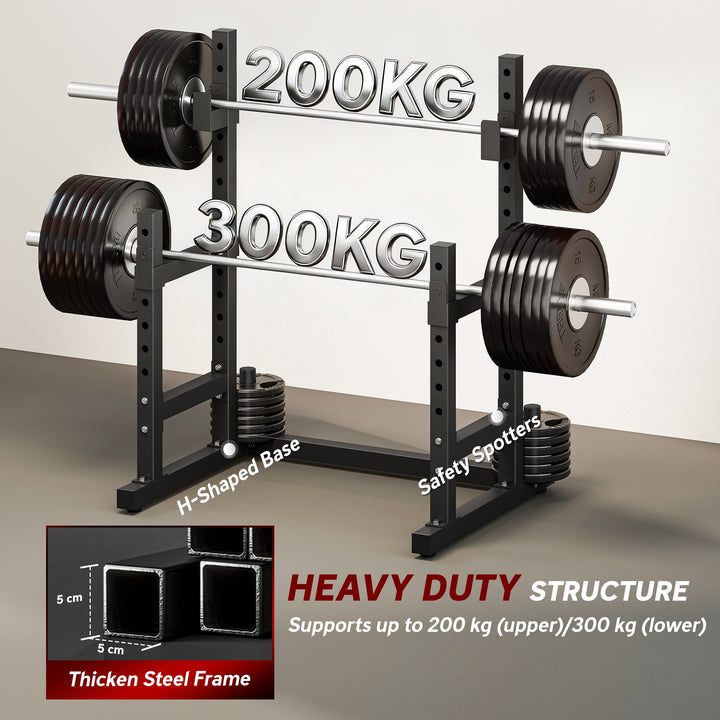 Adjustable Squat Rack with Plate Holders, 300 kg Load