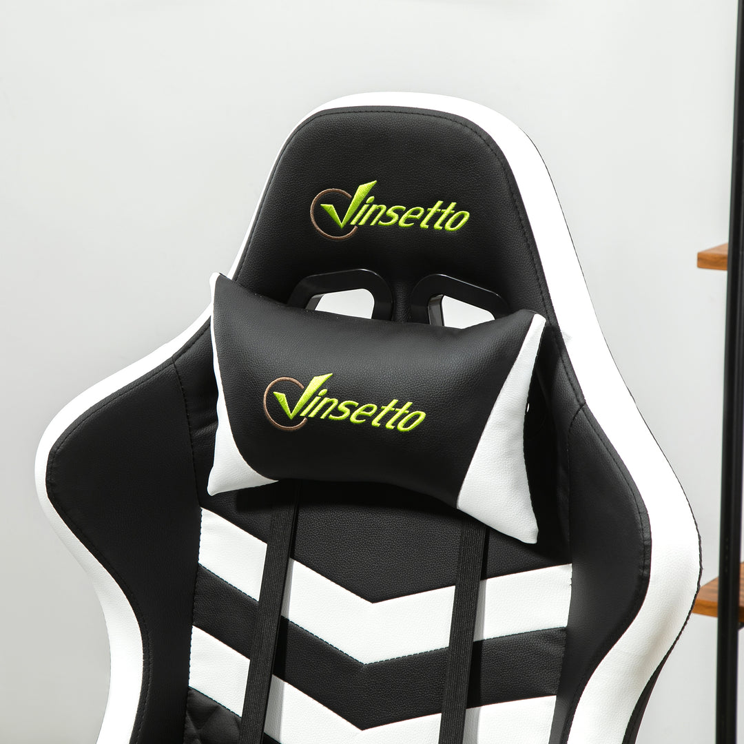 Gaming Chair, Computer Desk Chair with Lumbar Support, Faux Leather Racing Chair with Headrest and Swivel Wheels for Home Office, Black White