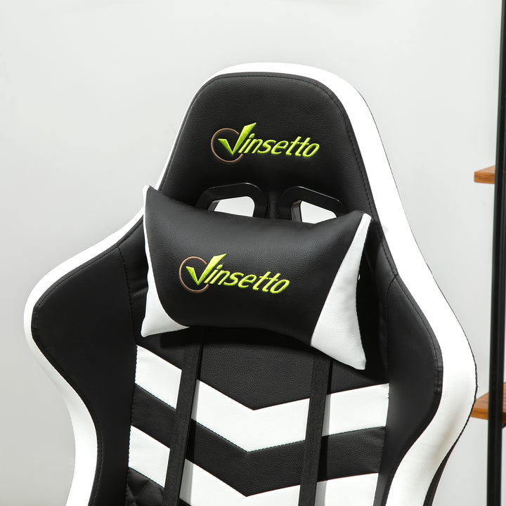 Gaming Chair, Computer Desk Chair with Lumbar Support, Faux Leather Racing Chair with Headrest and Swivel Wheels for Home Office, Black White