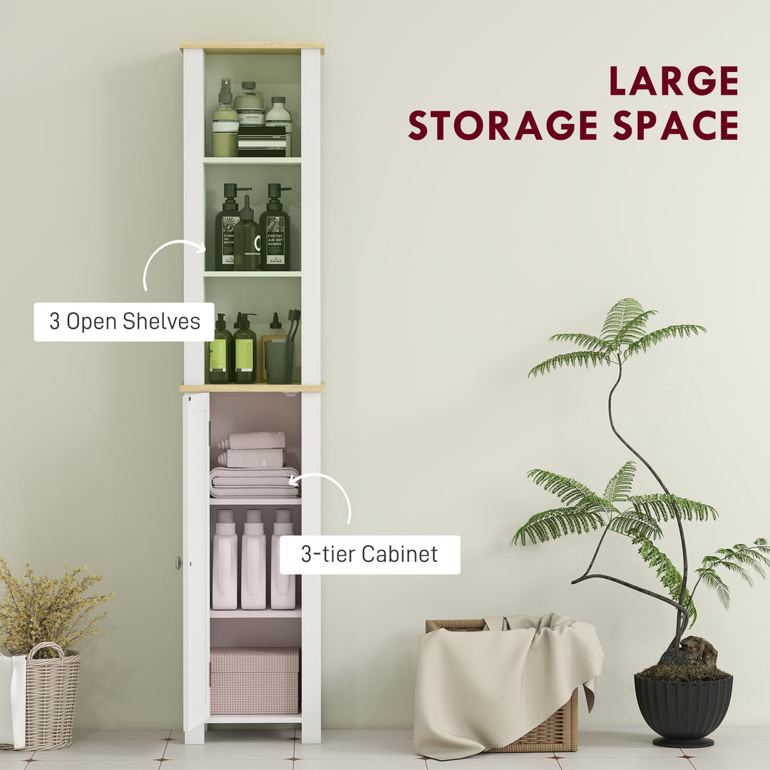 Slim Bathroom Storage Unit with Open Compartment, Bathroom Storage Cabinet with Adjustable Shelf, 34 x 23 x 165 cm, White