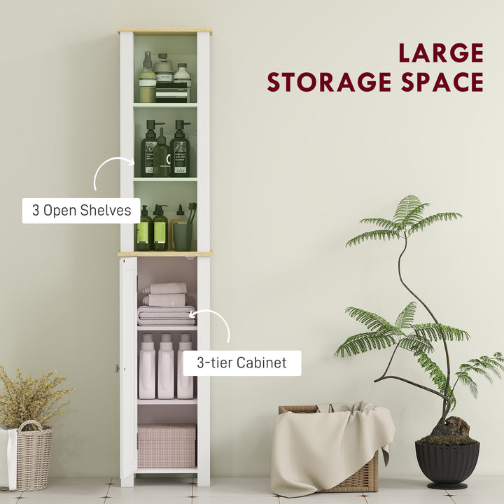 Slim Bathroom Storage Unit with Open Compartment, Bathroom Storage Cabinet with Adjustable Shelf, 34 x 23 x 165 cm, White