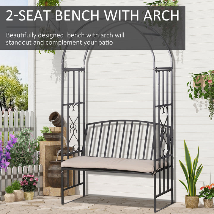 Metal Frame Bench W/Arch, 114Lx60Wx206H cm-Grey