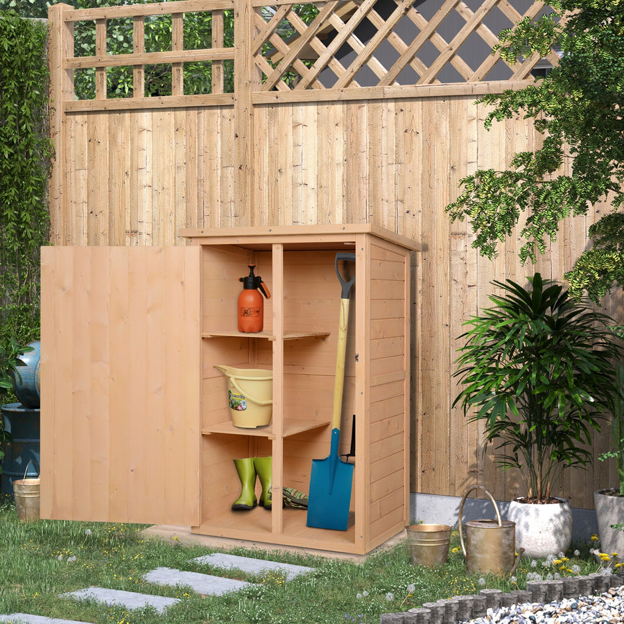 Wooden Small Shed, Garden Storage Shed with Shelves and Bolt Latch, 75L x 56W x115H cm, Natural