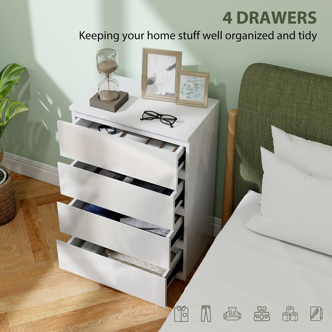 High Gloss Chest of Drawers, 4-Drawer Storage Cabinets, Modern Dresser