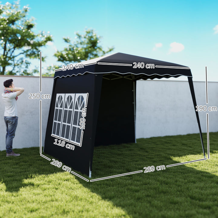 2.4 x 2.4m Two Wall Pop Up Gazebo - Black