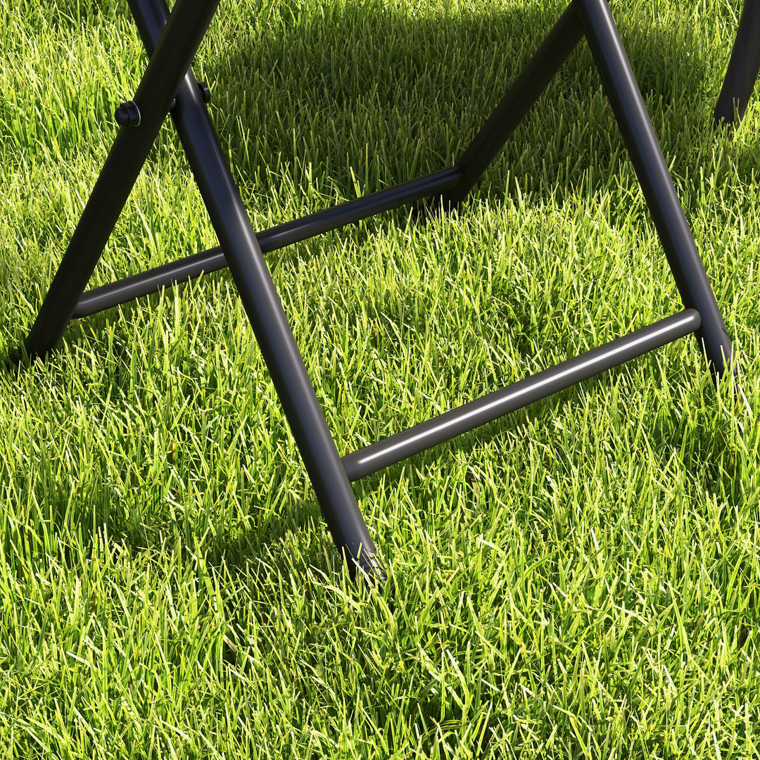 Folding Rattan Garden Dining Table, 68 cm Round Rattan Garden Table with Water Ripple Tempered Glass Top, Wicker Edging and Steel Frame for Outdoor, Patio, Grey