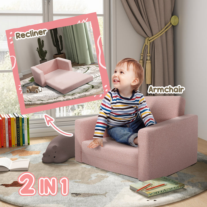 AIYAPLAY Childrens Sofa 2 in 1 Kids Convertible Sofa Kids Armchair, Foldable Recliner for for Bedroom Playroom Living Room, Pink | Aosom UK