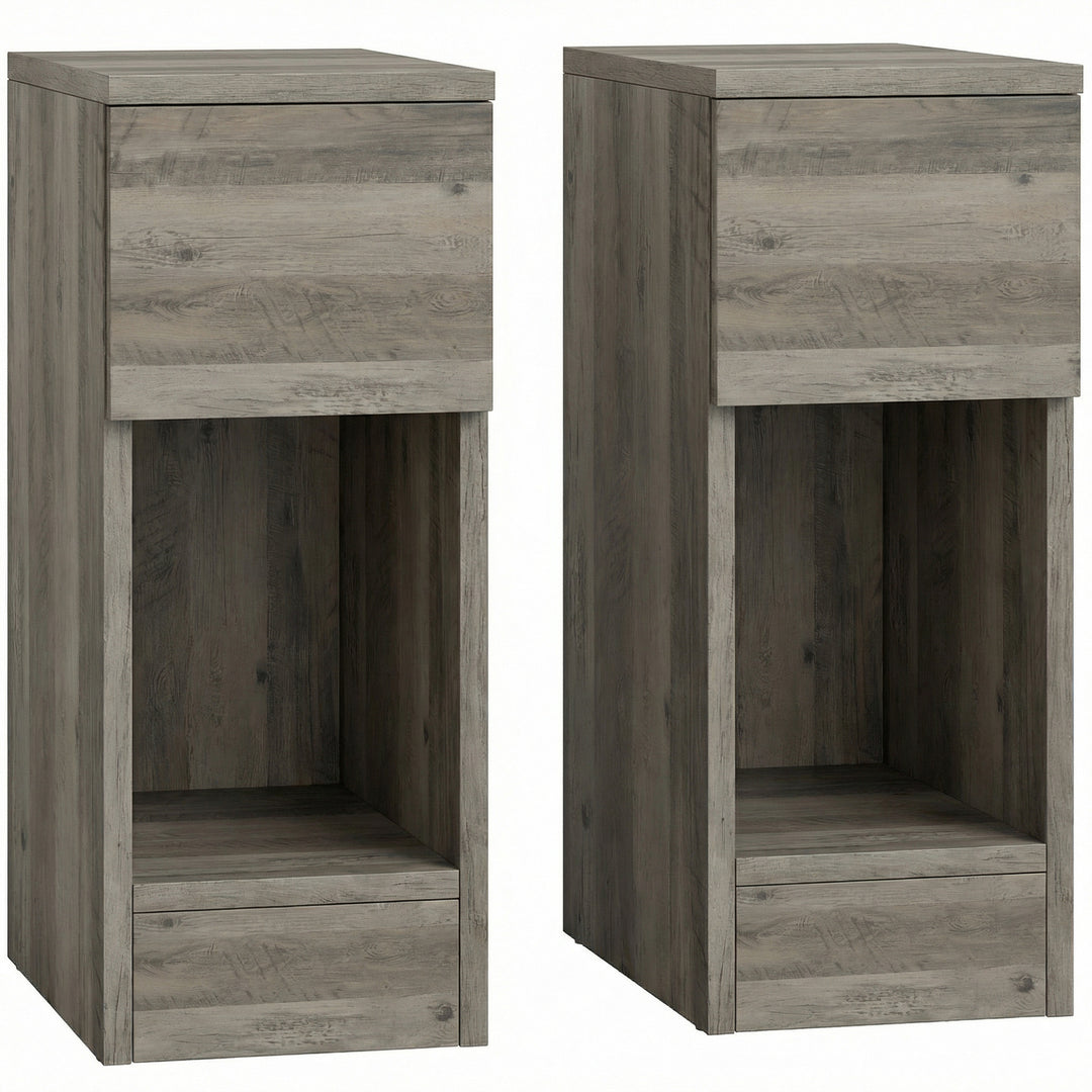 Set of Two Modern Storage Bedside Tables - Grey