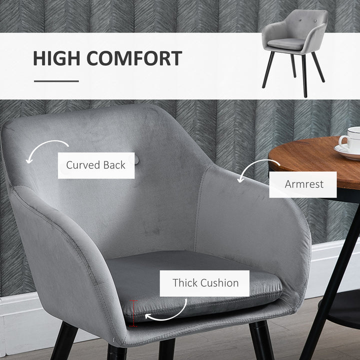 Dining Chairs Set of 2 Modern Upholstered Fabric Velvet-Touch Leisure Chairs with Backrest and Armrests, Lounge Reception Chairs for Home Office Kitchen Counter, Grey