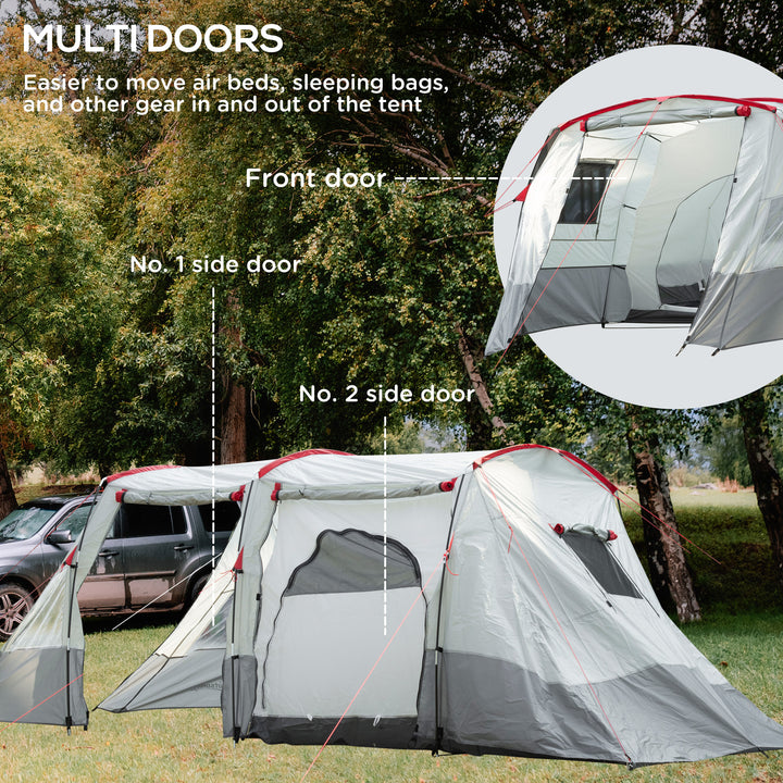6-8 Person Tunnel Tent, Camping Tent with Bedroom, Living Room, Sewn-in Floor, 3 Doors and Carry Bag, 2000mm Water Column for Fishing, Hiking, Sports, and Traveling, Grey