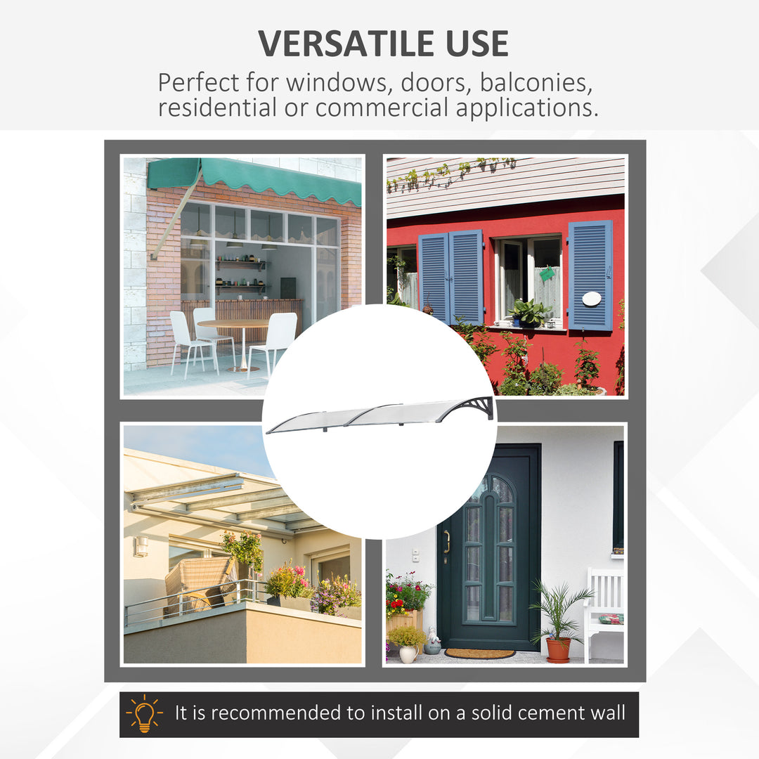 Front Door Canopy Outdoor Awning Aluminium Rigid Plastic Polycarbonate Rain Shelter UV Water Rain Resistant 196 x 75cm Clear