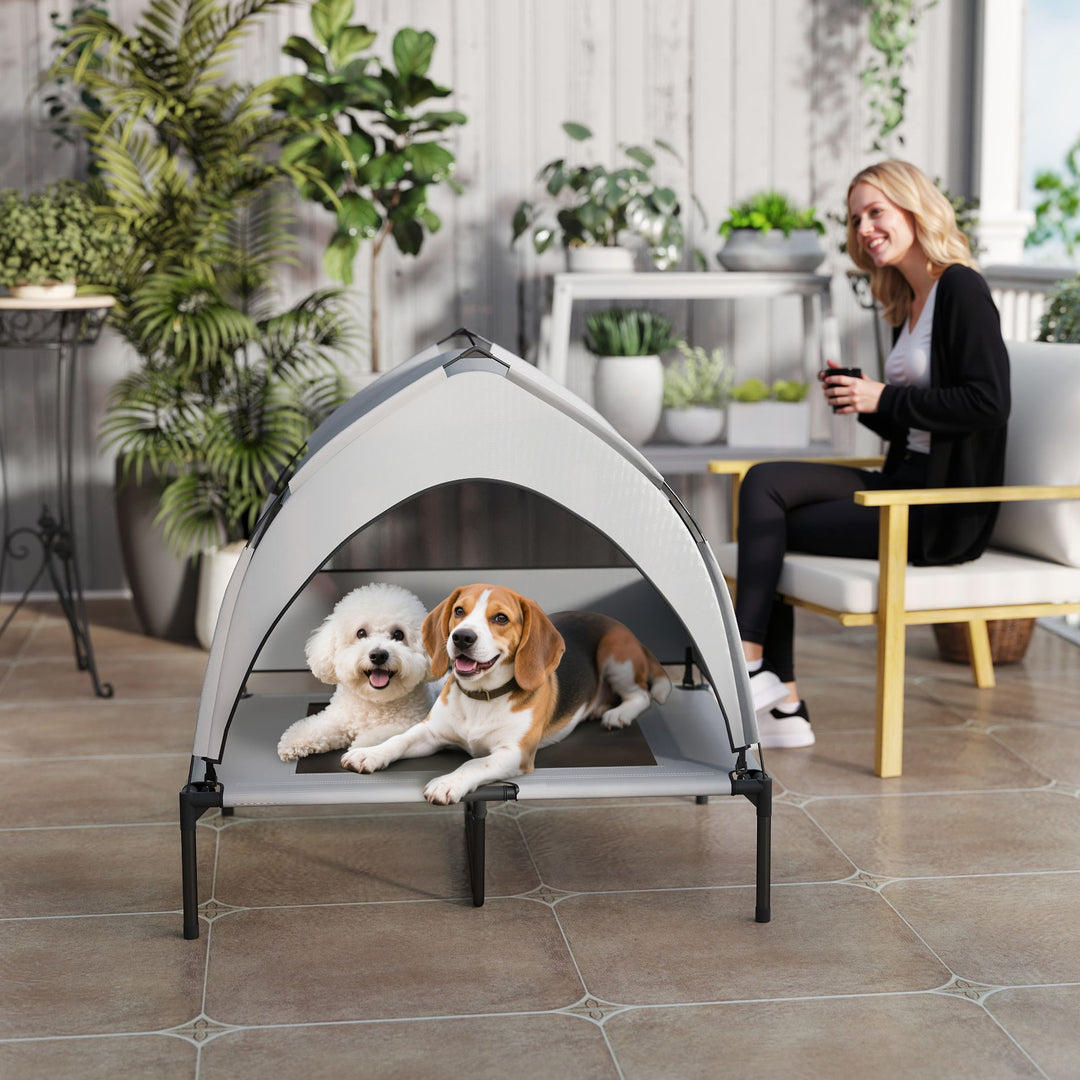 Portable Elevated Dog Bed with Removable Canopy, Cooling Raised Pet Cot for Medium Large Dogs, 92 x 75 x 89 cm