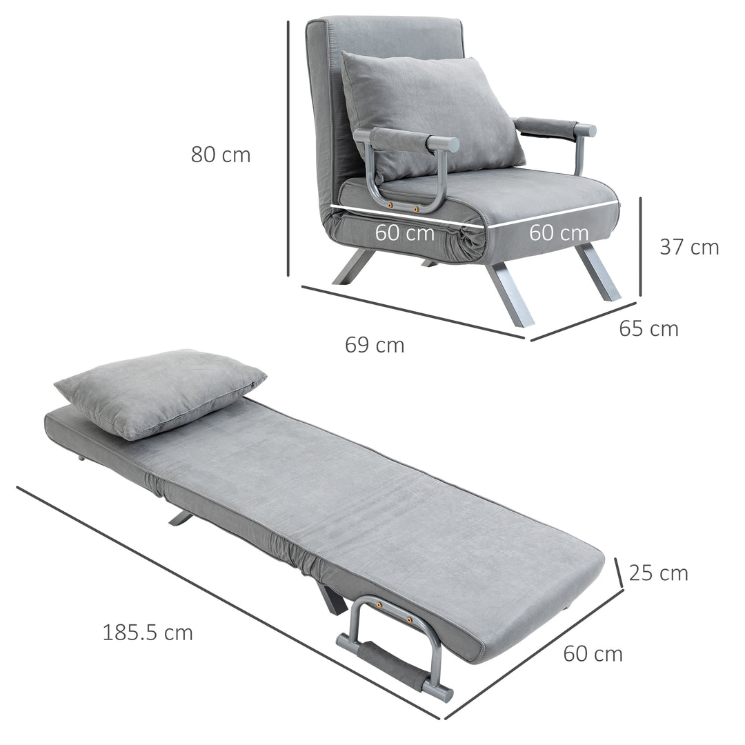 HOMCOM 2-In-1 Design Single Sofa Bed Sleeper, Foldable Armchair Bed Lounge Couch w/ Pillow, Light Grey