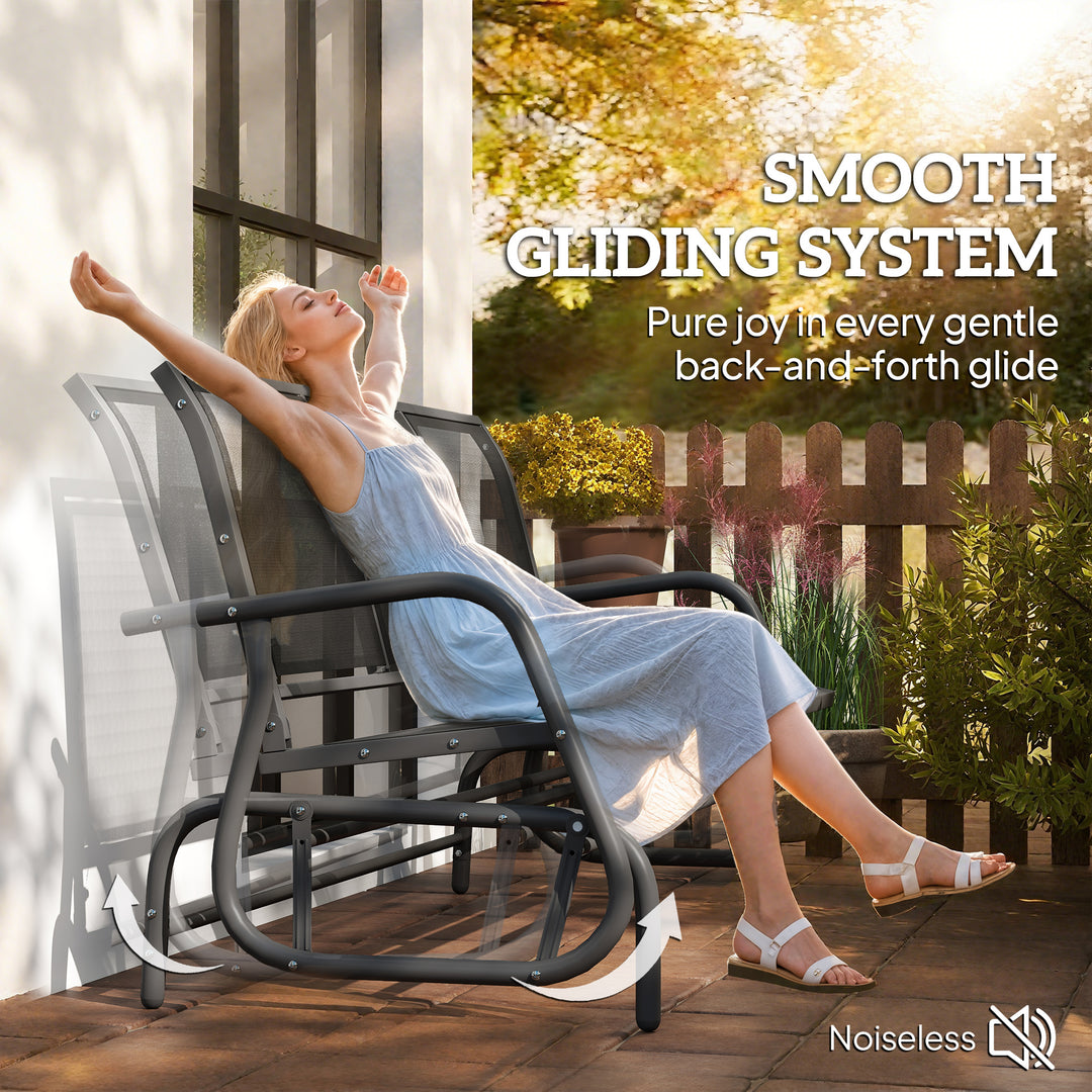 MCL 3-Seat Glider Rocking Chair for 3 People Garden Bench Patio Furniture Metal Frame, Black