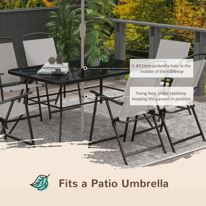 Outsunny 7 Piece Garden Furniture Set with Glass Dining Table and Folding Chairs, 6 Seater Outdoor Patio Furniture for Deck and Balcony, Black
