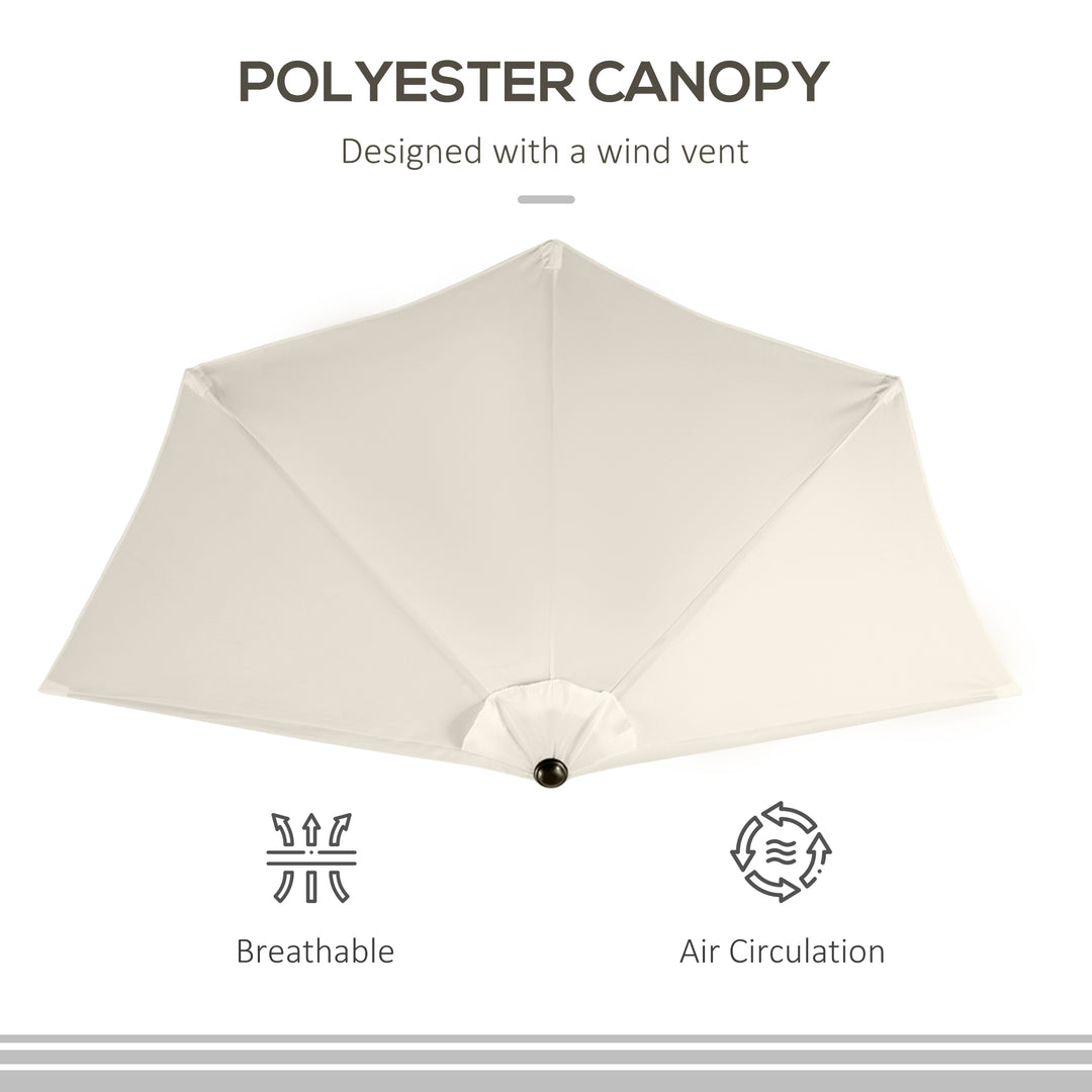 3(m) Half Parasol, Semi Round Umbrella with Metal Frame, Crank Handle for Balcony, Garden, Cream White