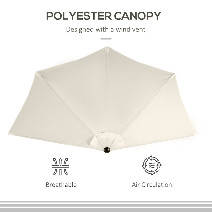 3(m) Half Parasol, Semi Round Umbrella with Metal Frame, Crank Handle for Balcony, Garden, Cream White