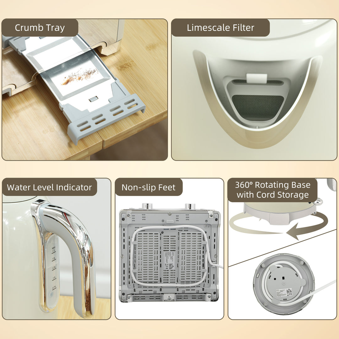 MCL Retro 3000W Kettle and Toaster Set - Grey