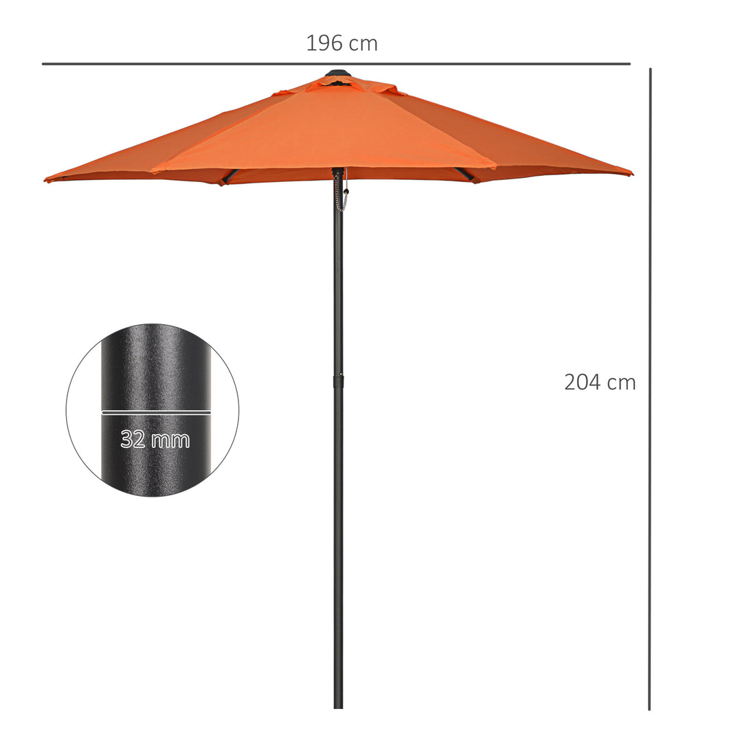 Outsunny Patio Parasol, 2m Outdoor Sun Shade with 6 Ribs for Garden, Balcony, Bench, Orange
