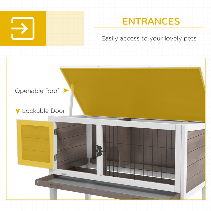 Pawhut Wooden Rabbit Hutch Guinea Pig Hutch Bunny Cage Garden Built in Tray Openable Asphalt Roof Small Animal House 84 x 43 x 70 cm Brown