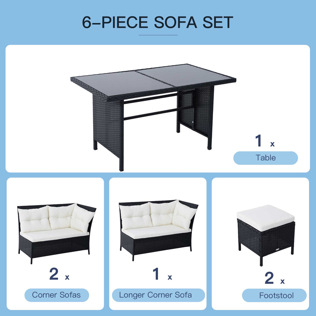 8-Seater Garden Rattan Furniture Rattan Corner Dining Sofa Set Wicker Conservatory Furniture Lawn Patio Coffee Table Foot Stool w/Cushion-Black