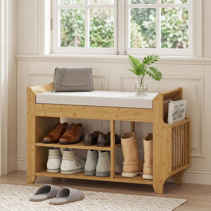 Shoe Bench 2-Tier Boot Section Entryway Storage Bench Cushioned Seat 8