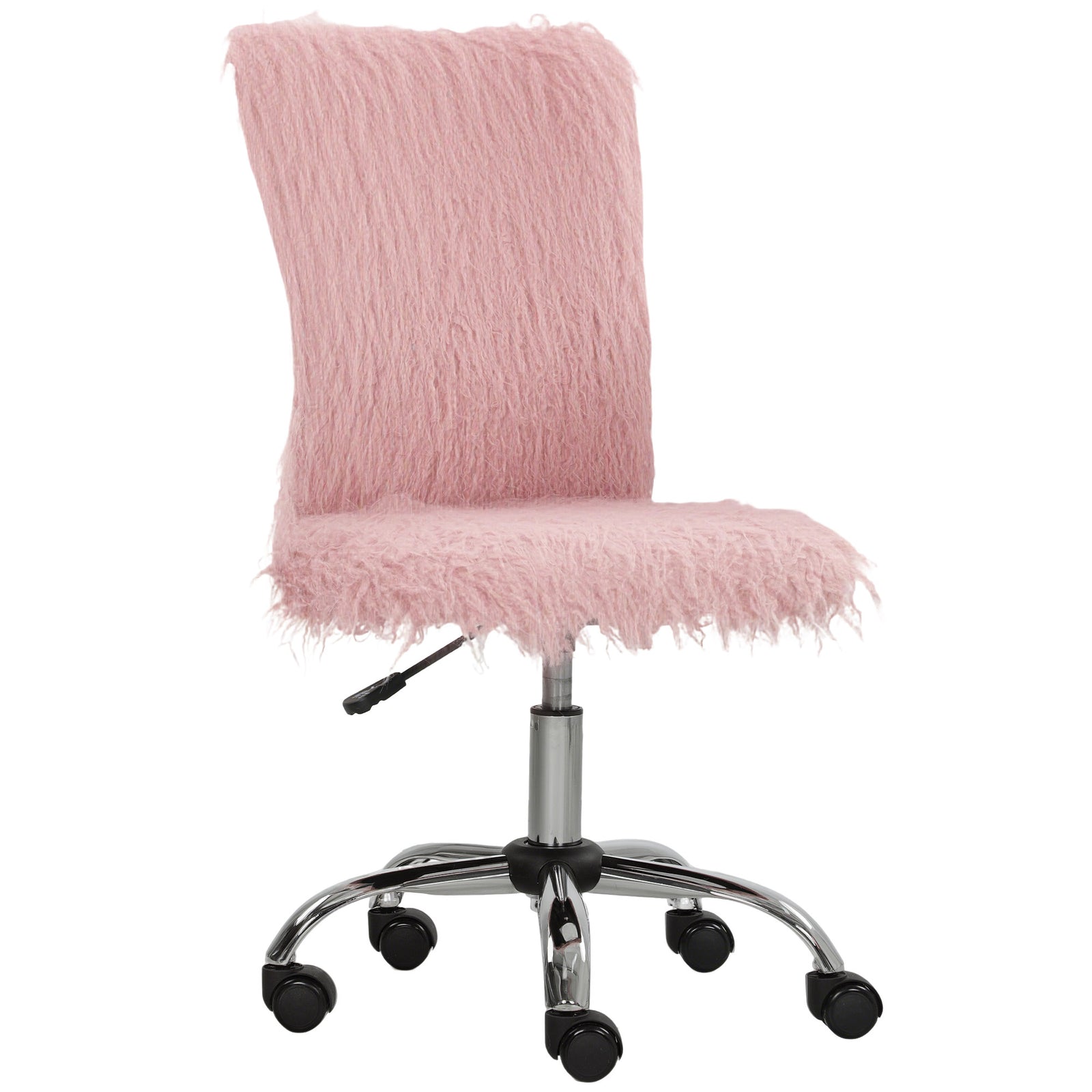 Plush Office Desk Chair, Modern Armless Swivel Vanity Chair with Adjustable Height for Home Office, Bedroom, Living Room, Pink