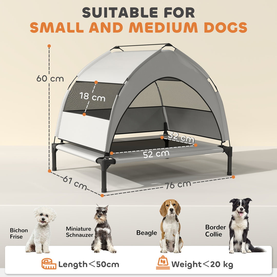 Portable Elevated Dog Bed with Removable Canopy, Cooling Raised Pet Cot for Small Medium Dogs, 76 x 61 x 60 cm