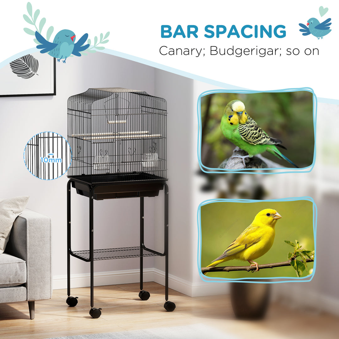 Bird Cage Budgie Cages for Finch Canary Parakeet with Stand Wheels Slide-out Tray Accessories Storage Shelf, Black