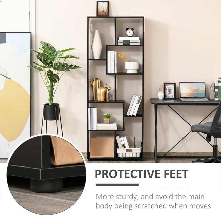 8-Tier Freestanding Bookcase w/ Melamine Surface Anti-Tipping Foot Pads Home Display Storage Grid Stand Bedroom Living Room Furniture Modern Style - Black