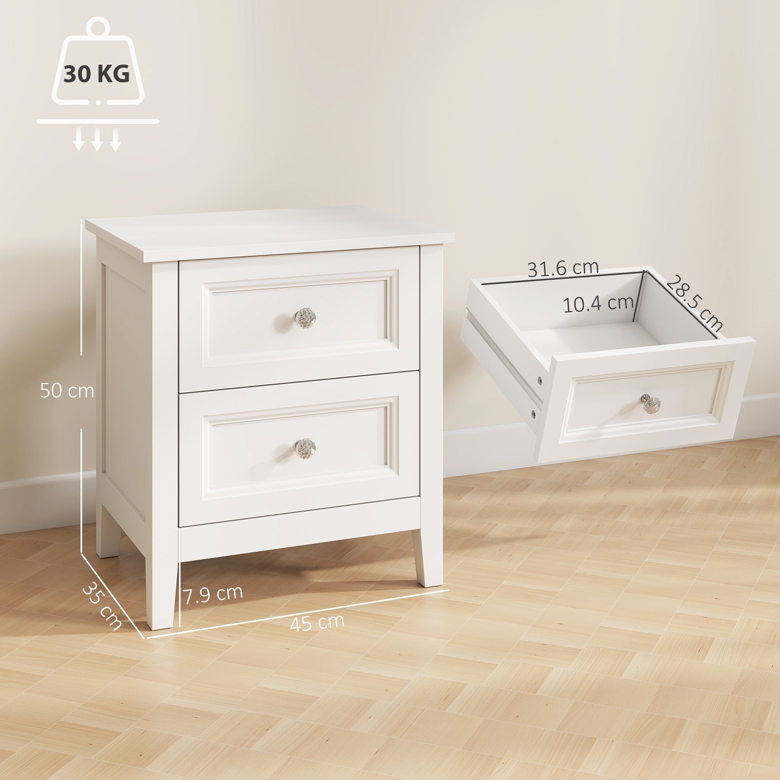 Nightstand with 2 Drawers Modern Bedside Table for Bedroom Living Room