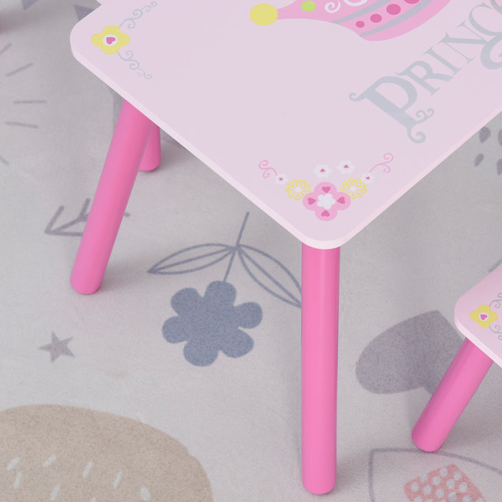 HOMCOM Kids' Wooden Table and Chair Set with Crown Pattern, Easy-Clean Surface, Ideal Gift for Girls Toddlers Aged 3 to 8, Pink | Aosom UK