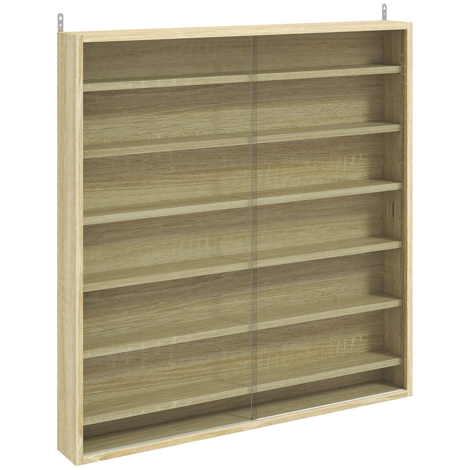 Six Shelf Display Cabinet, with Glass Doors - Oak