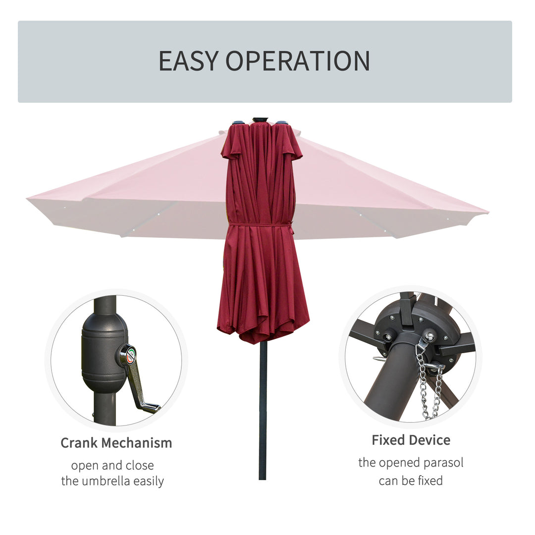 MCL 4.4m Double-Sided Sun Umbrella Patio Parasol LED Solar Lights Red