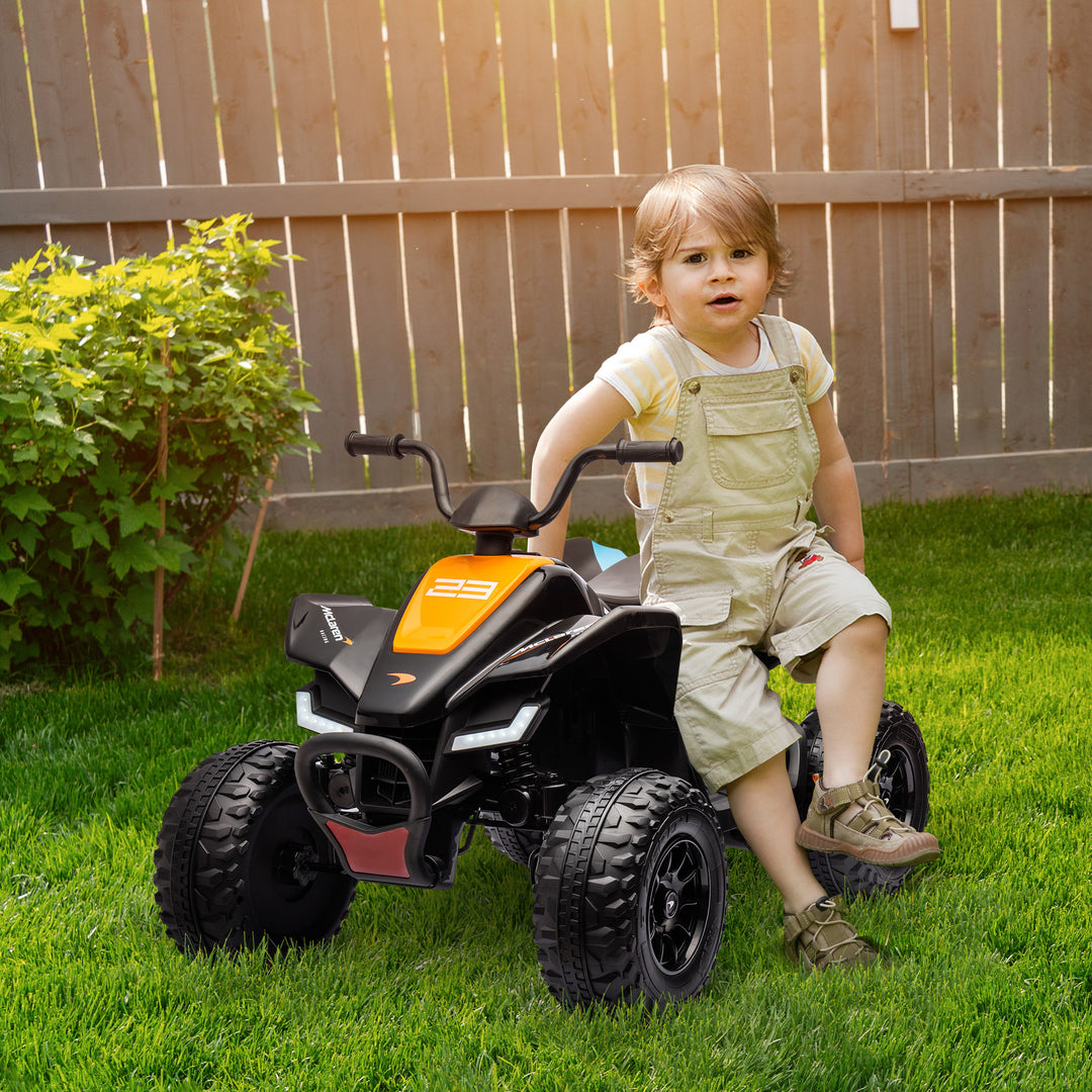 HOMCOM McLaren Licensed Electric Quad Bike, 12V with Music, Headlights, MP3, Suspension Wheels, Black, for Ages 3-8