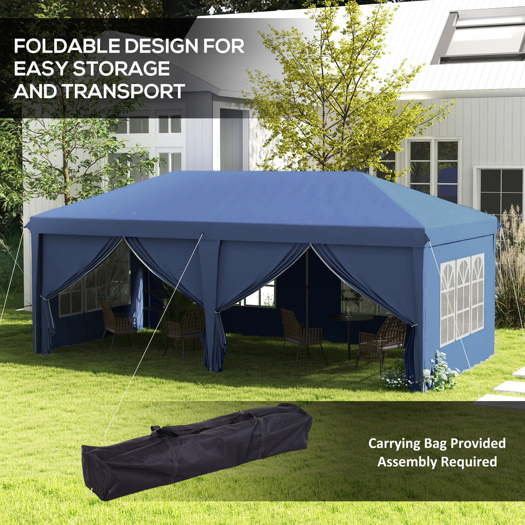 3x6m Pop-Up Gazebo, with Curtain Walls and Windows, Blue